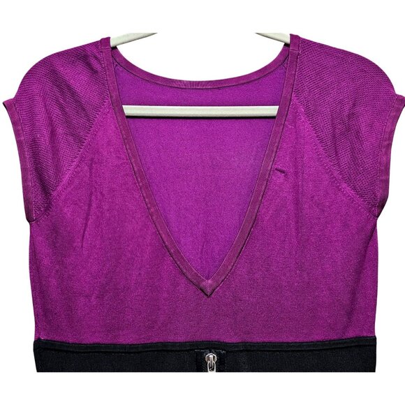 Karen Millen Purple & Black Cap Sleeve Dress Size 3 - Picture 5 of 10